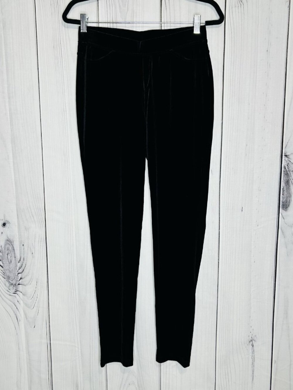 Reba Black Velvet Pull On Elastic Waist Stretch Pants Sz M (29x29) Faux Pockets